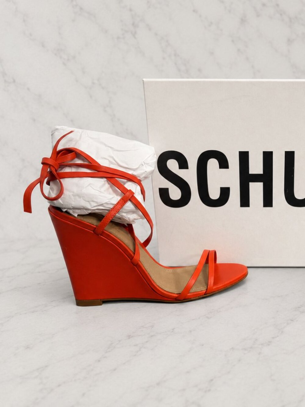 Schutz Bright Orange Lace-Up Wedge Sandals
